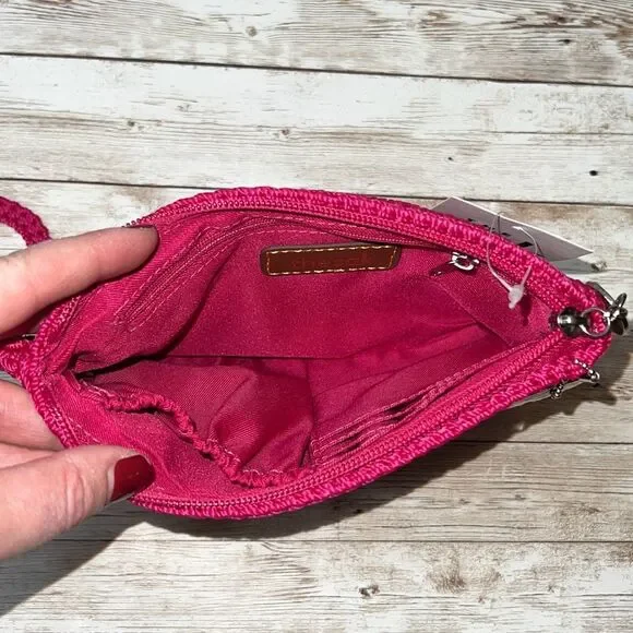 NWT THE SAK Crochet Craze Whatever Pinkberry Wristlet Silver Tone Hardware - Picture 5 of 14